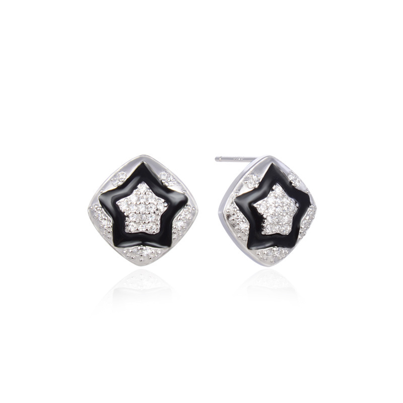 Venta caliente transfronteriza s925 pendientes de circón de plata pendientes de moda retro europeos y americanos pendientes de gota femenina aceite de diamante estrella de cinco puntas Accesorios