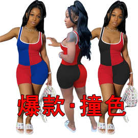 2020跨境女装新款CY1239ebay亚马逊wish欧美撞色瑜伽连体裤