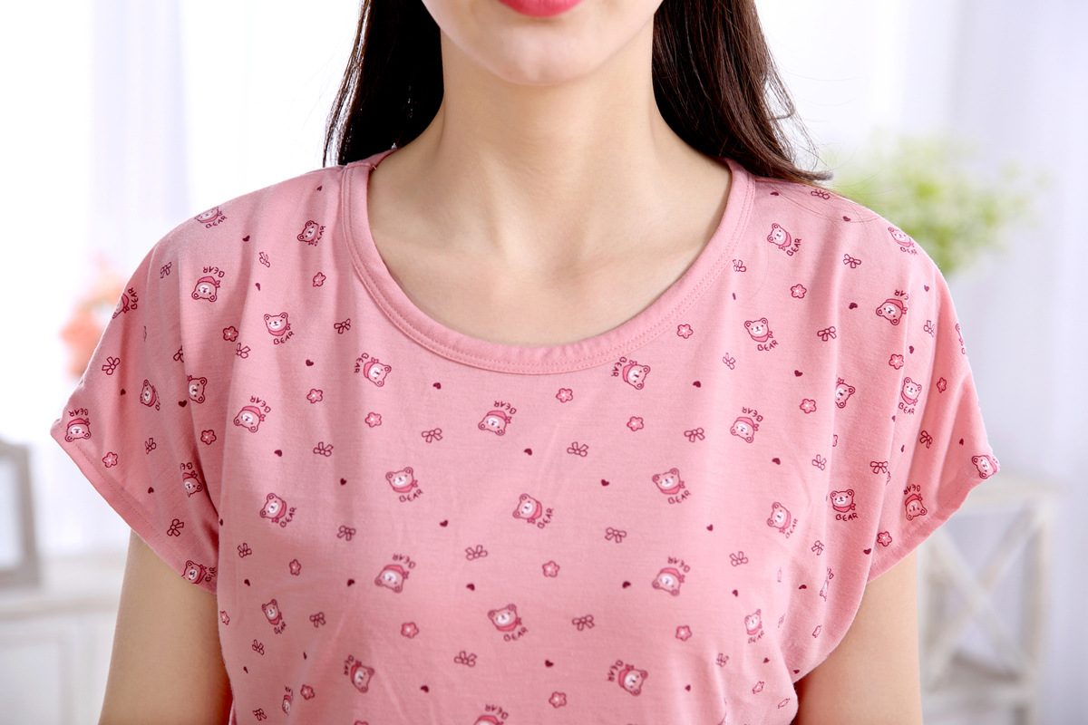 Pijamas modal de las mujeres primavera y el verano más tamaño camisón dibujos animados chica manga corta vestir prendas exteriores homewear