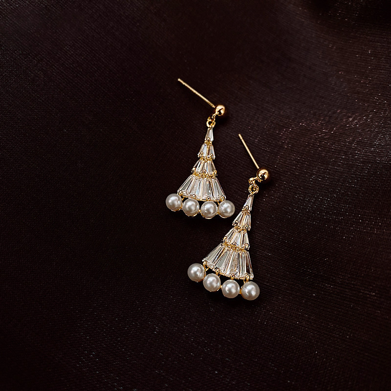 Fashion 925 Silver Needle Korea Pearl  Geometric Fan-shaped Earrings For Women Nihaojewelry Wholesale display picture 4