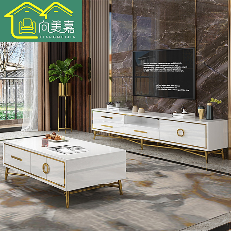后现代轻奢电视柜  玻璃烤漆茶几电视柜  港式样板房美式轻奢家具