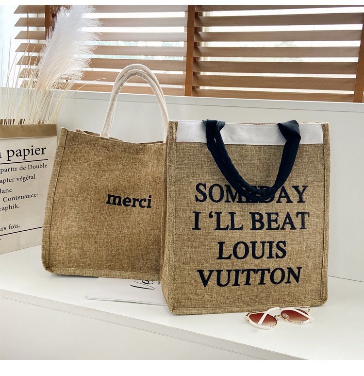 The 2020 autumn new handbag women's large-capacity Korean style lettered linen bag is a trend of large shopping bags for autumn and winter undefined
