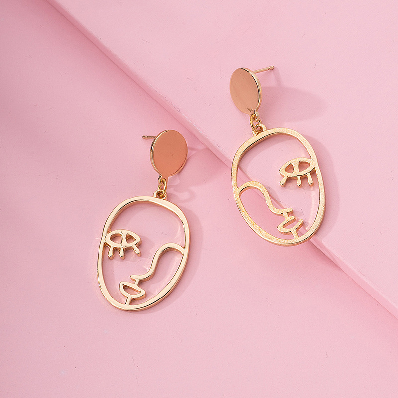 Fashion Golden Face Stud Contour Alloy Earrings Exaggerated  Wholesale display picture 2
