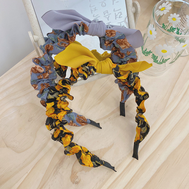 Korean Floral Folds Retro Thin-edge Bow Headband Wholesale Nihaojewelry display picture 6
