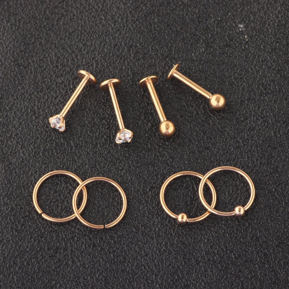 8-Piece 18G 16G Piercing Jewelry Set Stainless Steel Flower Earrings Nose Rings - Cartoon Style detail image 8
