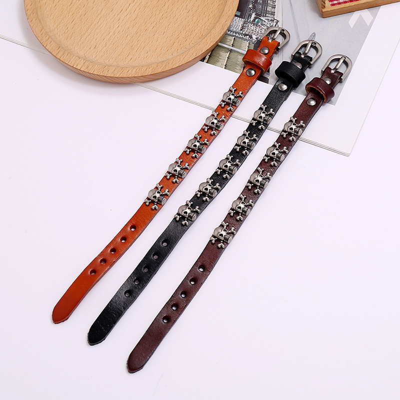 hot-selling skull punk style simple adjustable menu0027s cowhide bracelet wholesale nihaojewelry