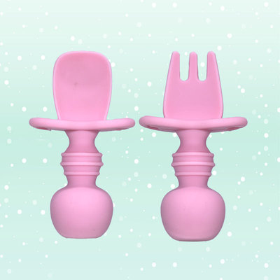 新款食品级婴幼儿童硅胶叉勺组合训练宝宝学吃饭叉勺舔勺现货批发|ms