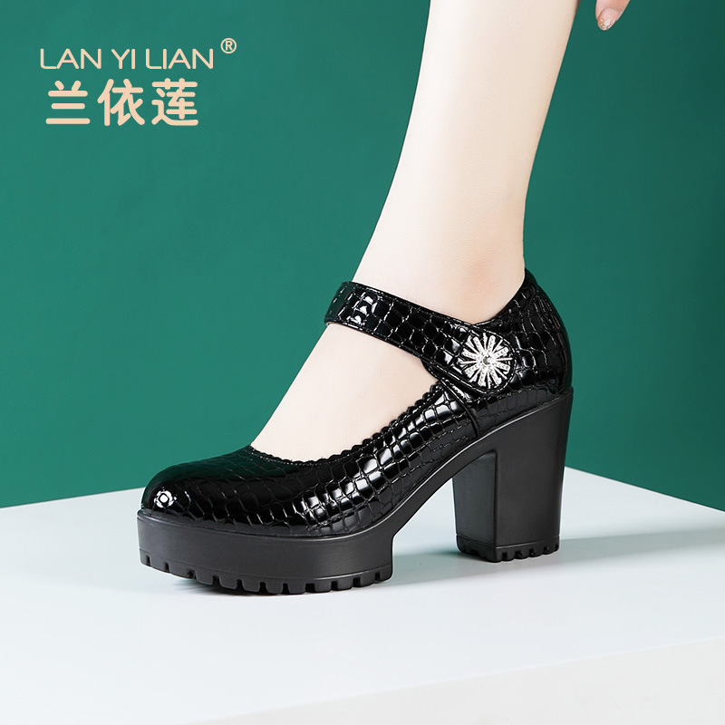 Cheongsam catwalk women's shoes crocodile print patent leather high heel catwalk model training leather shoes platform platform thick heel shoes