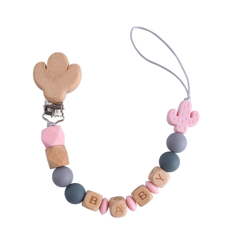DIY creativo de dibujos animados haya cactus chupete clip de silicona cactus teether nombre del bebé personalizado Cadena de chupete
