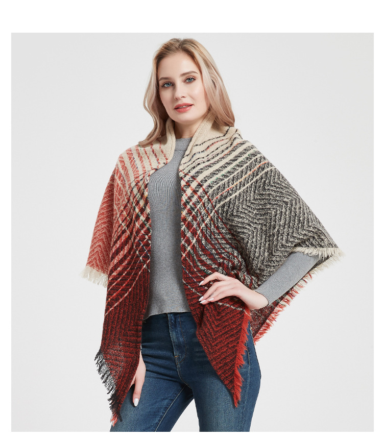 Chaud Européen Et Américain Automne Et Hiver Nouveau Modèle À Chevrons Petit Plaid Poils Carré Écharpe Split Triangle Châle Écharpe display picture 4