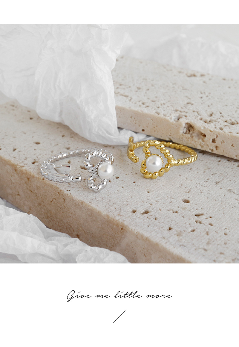 Simple Style Heart Shape Sterling Silver Plating Artificial Pearls Open Ring 1 Piece