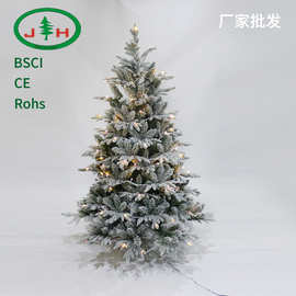 跨境PE带灯圣诞树2米云杉树植绒树雪树缠灯串圣诞树厂家批发