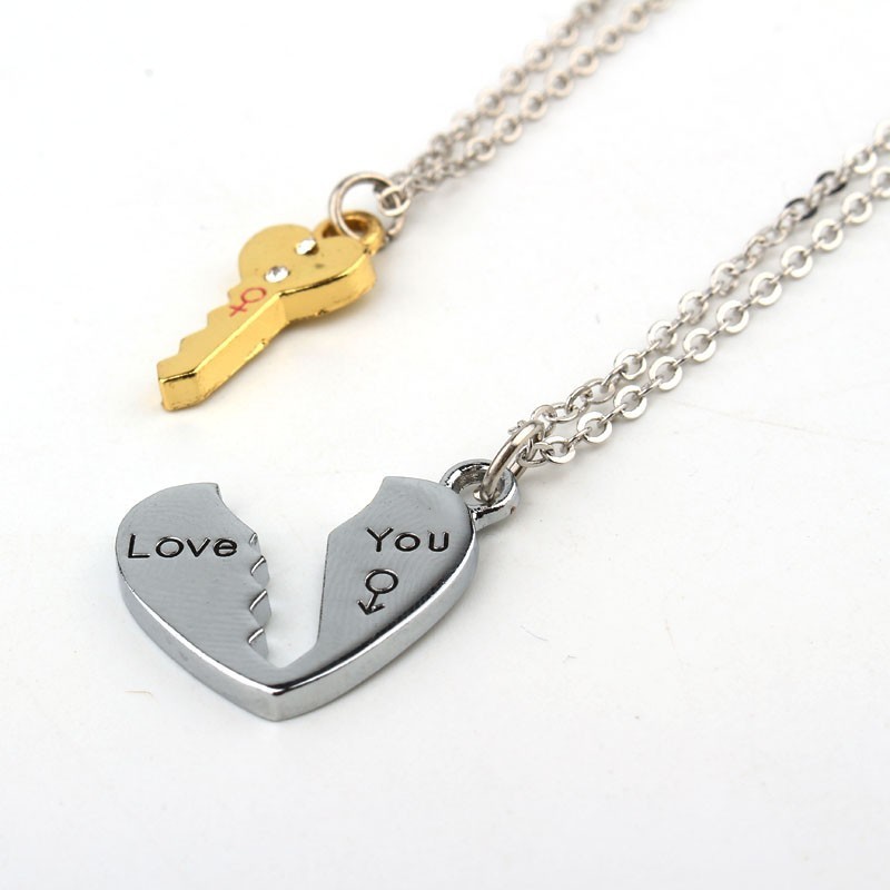Jewelry Korea Creative Heart-shaped Key Lock Stitching Pendant Necklace Clavicle Chain Couple Necklace Wholesale Nihaojewelry display picture 2