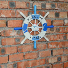 木质船舵 地中海船舵32cm方向盘壁挂挂件 照片墙舵手装饰舵