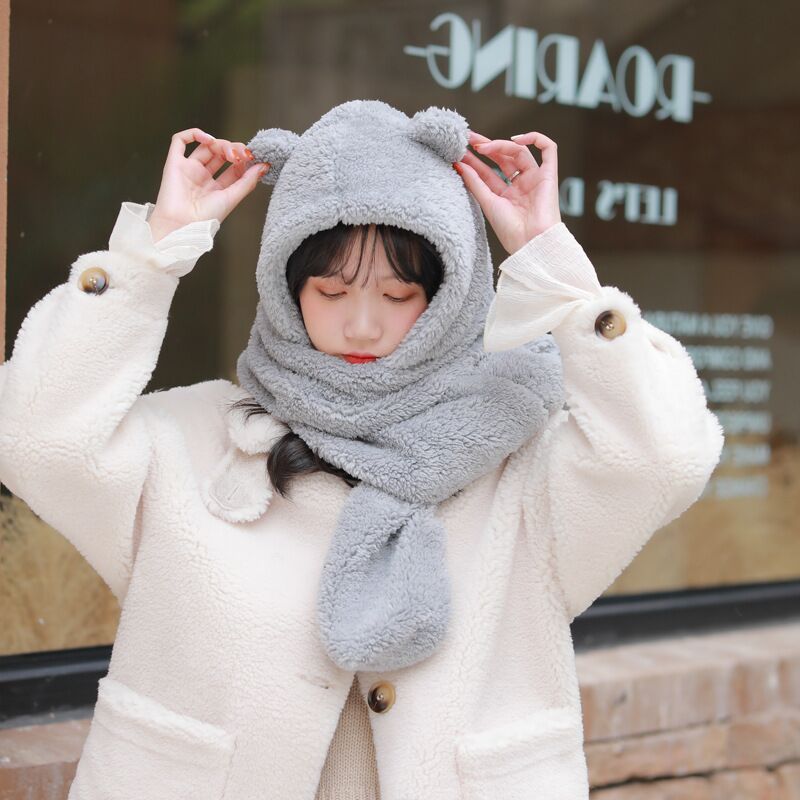 Set, hat, scarf, increased thickness, with little bears