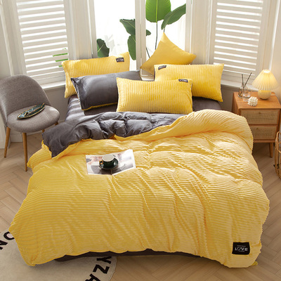 winter thickening Magic The bed Flannel Four piece suit Two-sided Crystal Velvet Quilt cover Coral sheet Three-piece Suite