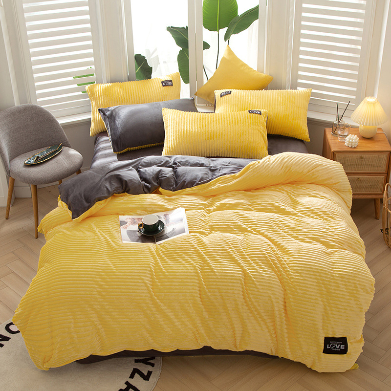 winter thickening Magic The bed Flannel Four piece suit Two-sided Crystal Velvet Quilt cover Coral sheet Three-piece Suite
