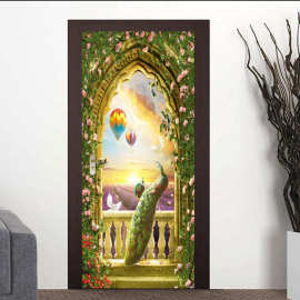 巨创跨境货源PVC贴纸3D个性自粘门贴 现代墙面装饰阳台孔雀热气球