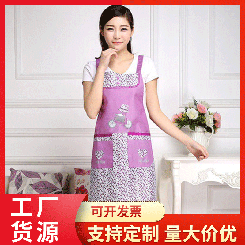 Factory peach skin velvet printed bicycle apron advertising promotion apron kitchen oil-proof apron Taobao circumference