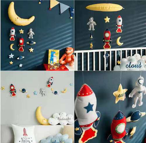 Korean ins creative wall hangings bed bell children's room soft wall decoration Nordic style rocket DIY
