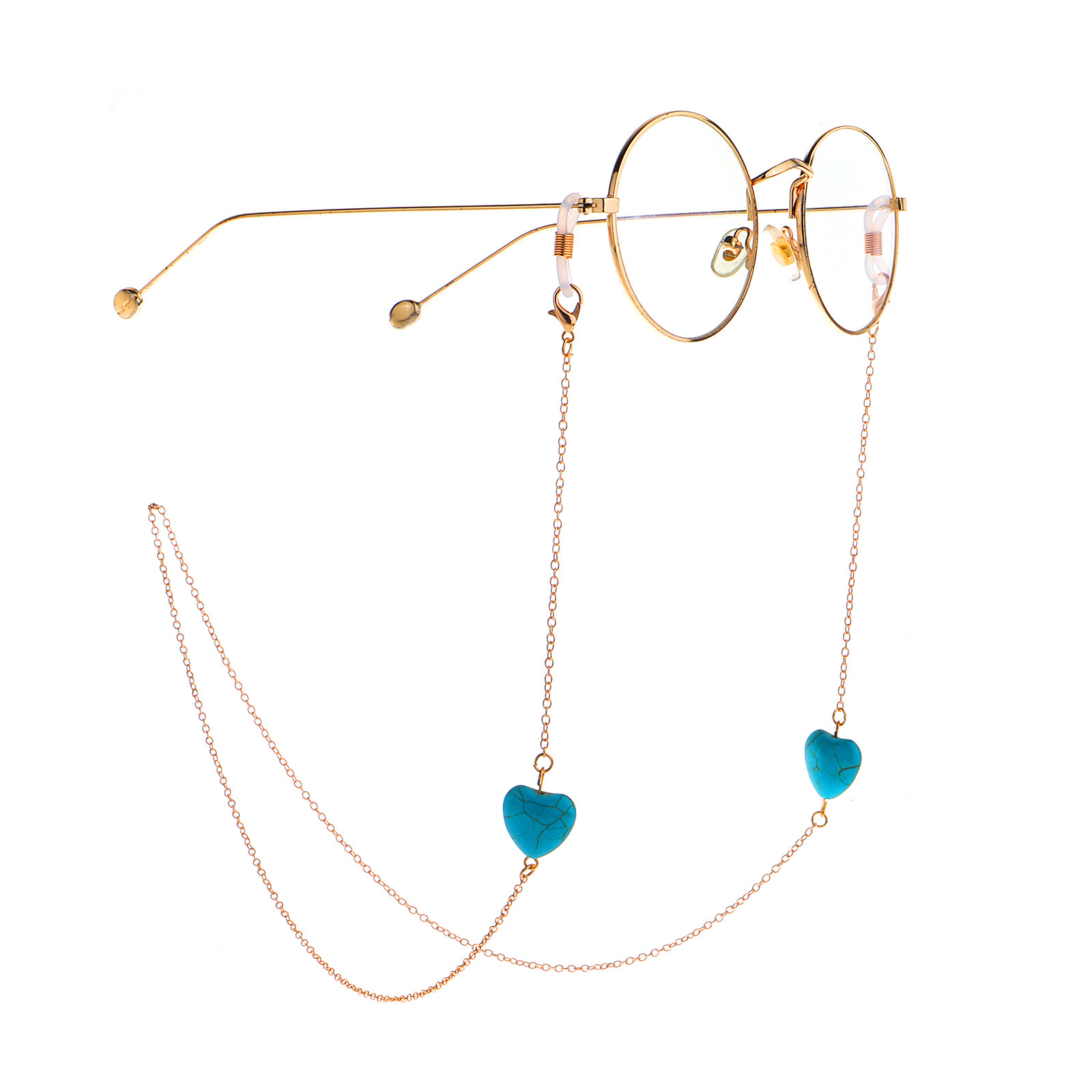20g Weight Metal Material Black Color Wholesale Heart Turquoise Glasses Chain Two-piece Set Nihaojewelry 9