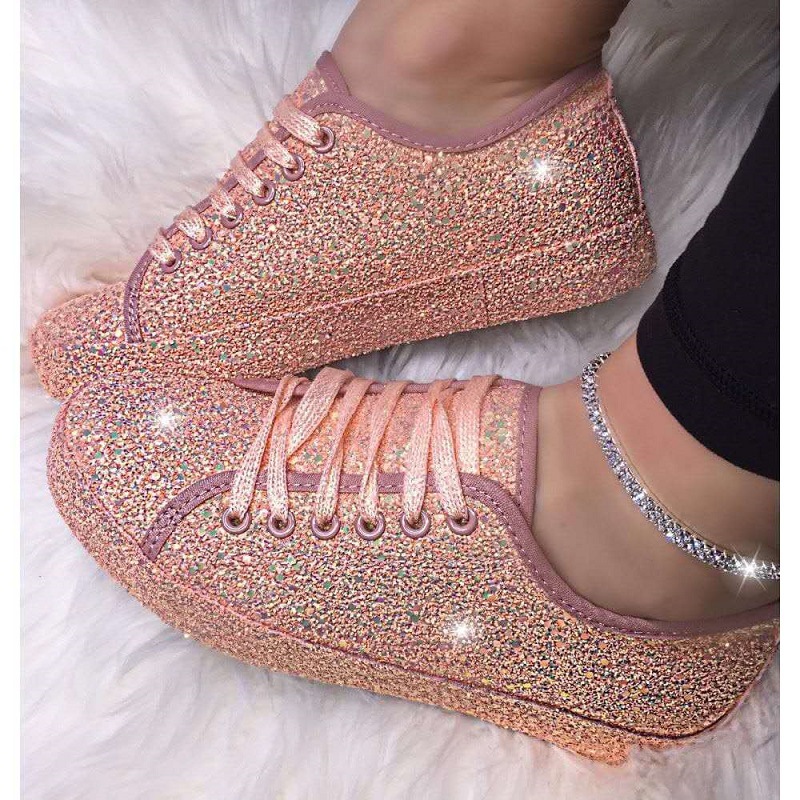 2020 Sequined Flat Casual Large Size Lace-up Fashion Women Shoes