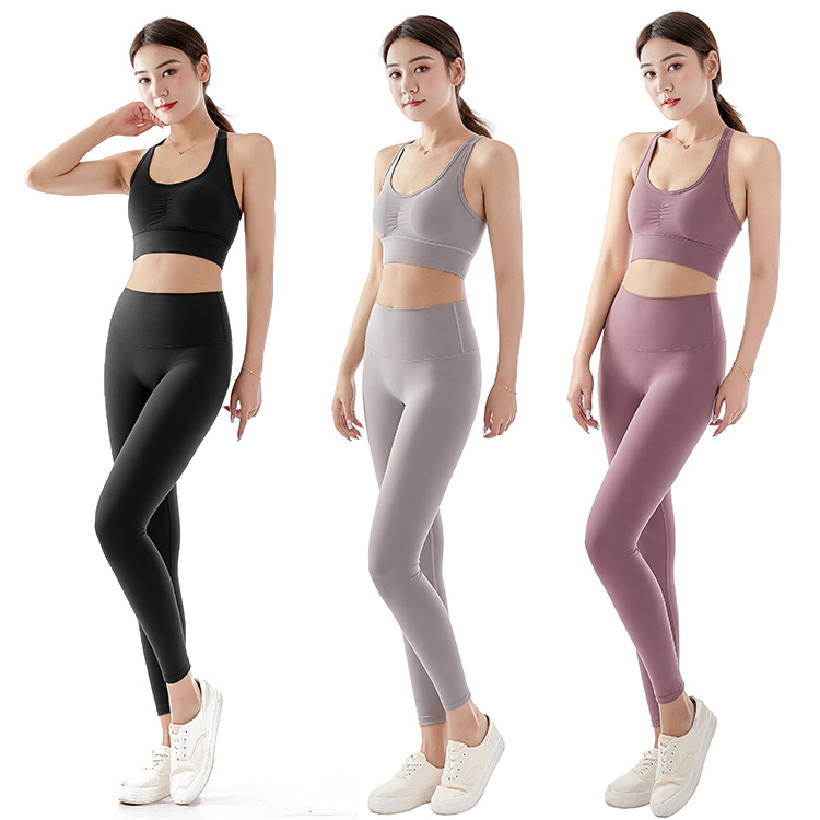 Nude Sportswear Double Side Ground Fabric Fitness Tracksuits Two Piece Set Women