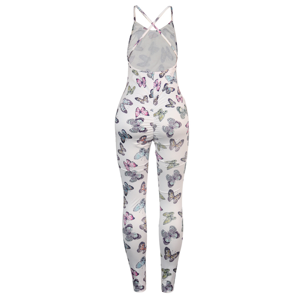 Butterfly Print Slim Halter Cross Sling jumpsuit Nihaostyles wholesale clothing vendor NSTYF72933