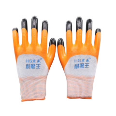 Labor protection gloves, nylon nitrile butadiene enhanced finger dipped rubber, wear-resistant and slip-resistant, construction site use work gloves, wholesale