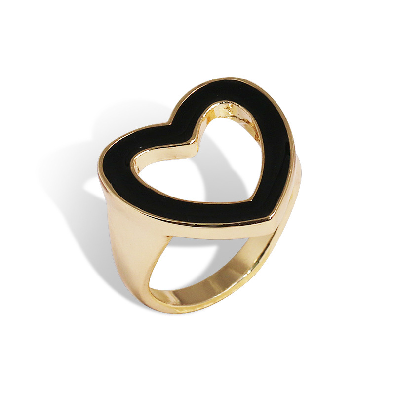 New Fashion Ladies Heart-shaped Oiled Copper Ring Wholesale Nihaojewelry display picture 5