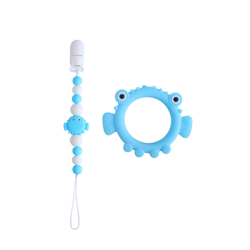 Nuevo pico chupete clip burbuja pescado cabeza grande silicona mordedor bebé silicona molar juguete mordedor chupete cadena