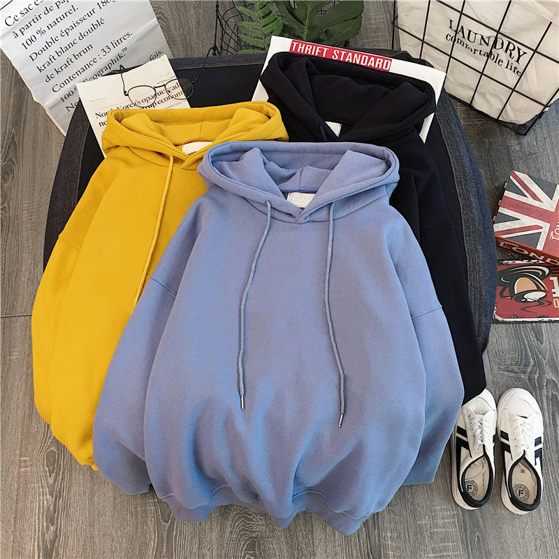 Entrega de una pieza Otoño e Invierno Comercio exterior ropa de mujer forrada con capucha engrosada suéter de color sólido jersey de manga larga abrigo amarillo al por mayor