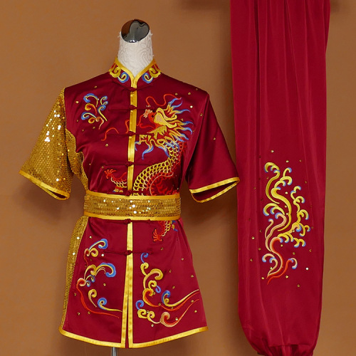 Tai chi clothing chinese kung fu uniforms White orange martial arts suit Longyou all over the world embroidery performance suit training suit Changquan student boys and girls customized boxing