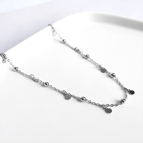 Personalized simple bead necklace s925 sterling silver necklace ins style Korean style temperament women's round clavicle chain jewelry
