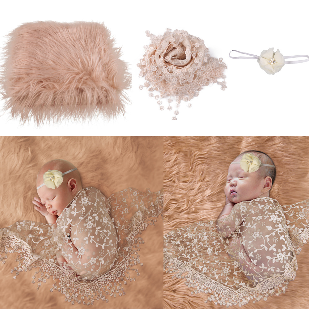 쌀 다크 브라운 담요 + 베이지 랩 + 베이지 헤어밴드