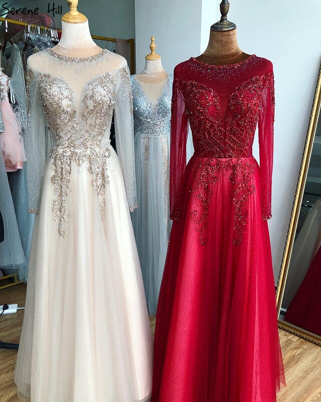 2020 Sexy Trumpet Evening Gown Long Sleeve Beaded Sparkling Diamond Dress La70647