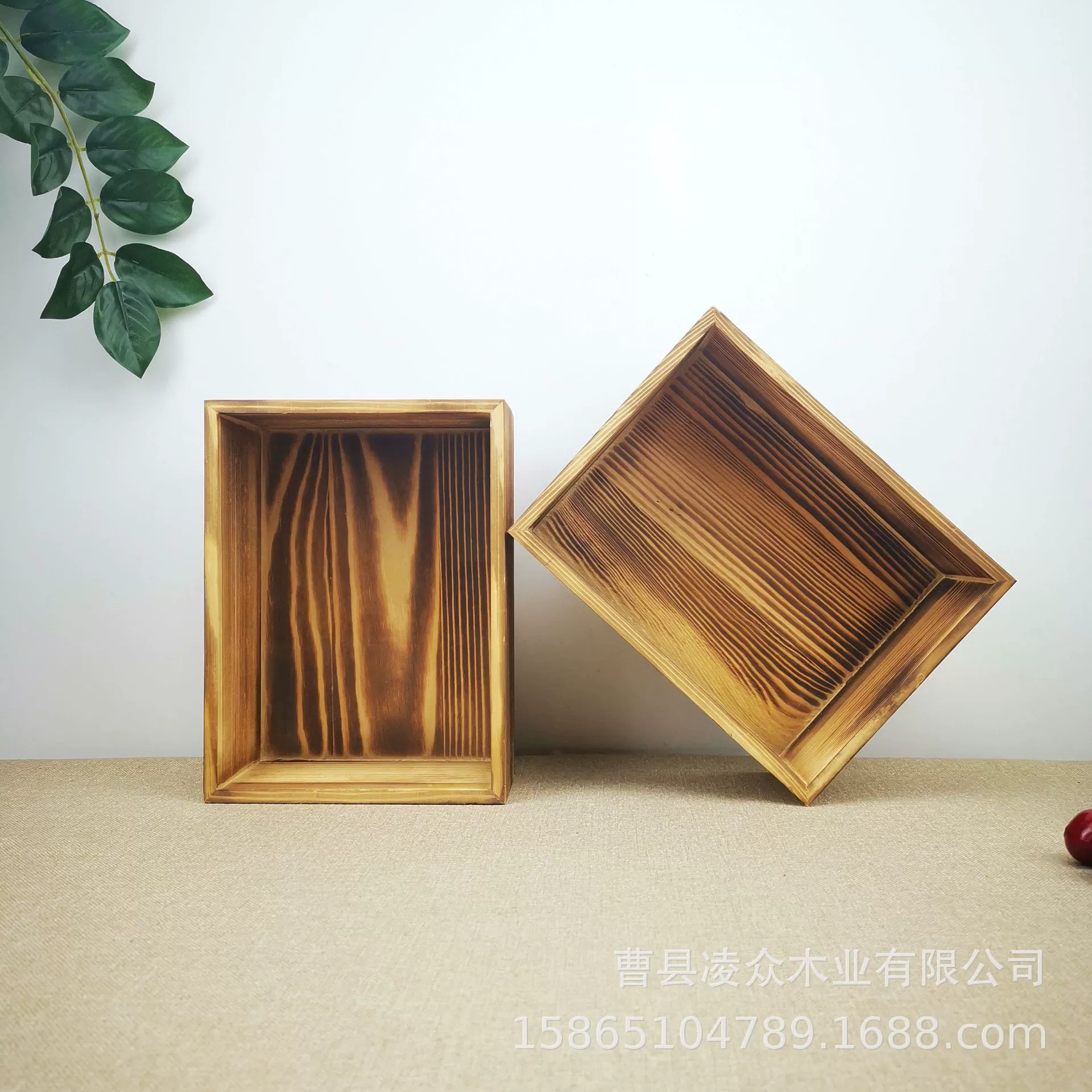 Деревянный ящик карбонизированный Настольный ящик для хранения без крышки Подарочная коробка из цельного дерева Офисная настольная коробка для отделки