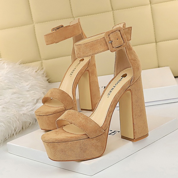 Thick heel waterproof platform suede square toe exposed sexy sandals