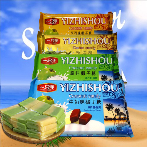 A large bulk wholesale of Vietnam imported coconut sugar 180g original coconut durian cocoa flavor candy snack