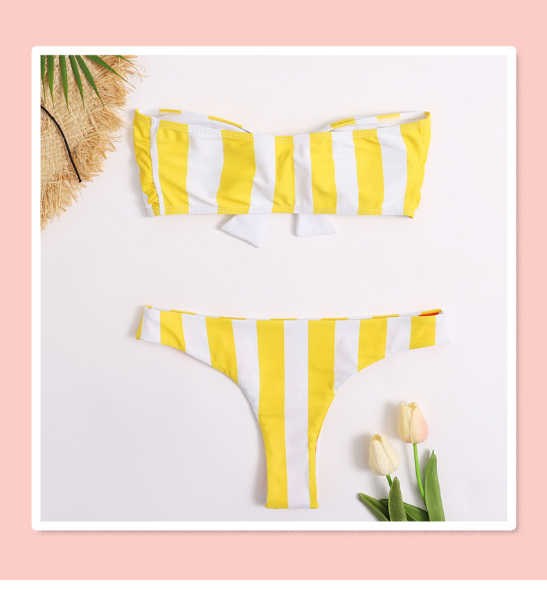 cross striped strapped split swimsuit  NSHL31355