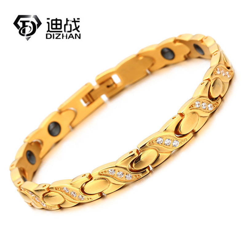 Black gallstone health sports medical bracelet Europe and the United States New X-shaped gold ladies stainless steel crystal bracelet jewelry