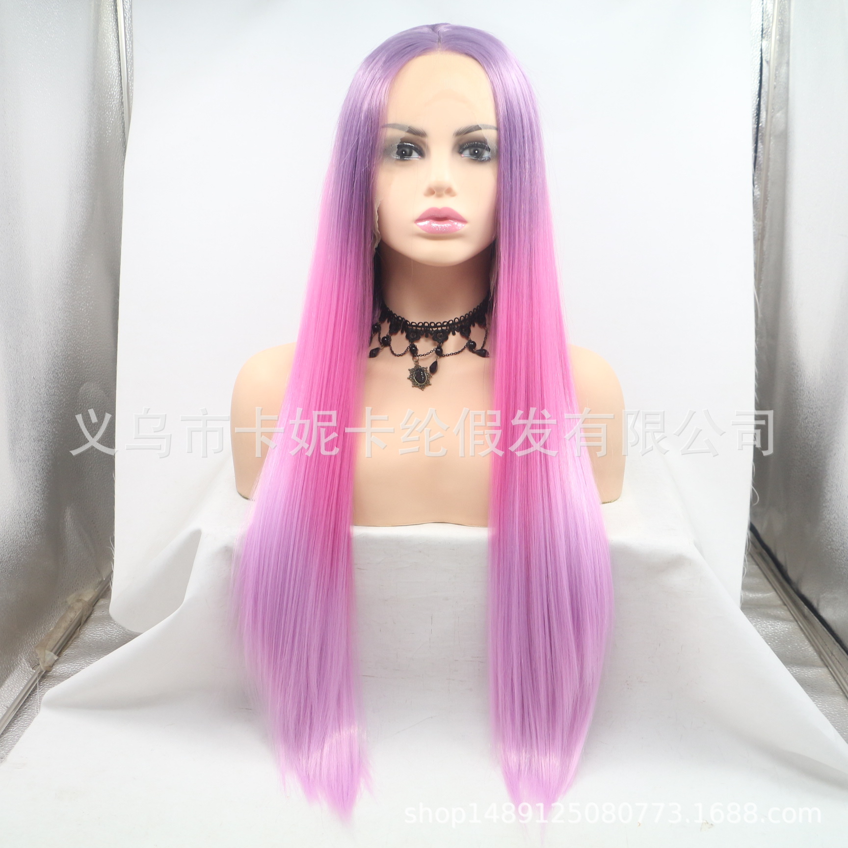 Moda europea y americana, cabello recto largo, peluca de fibra química para mujer Inventario Wholesale