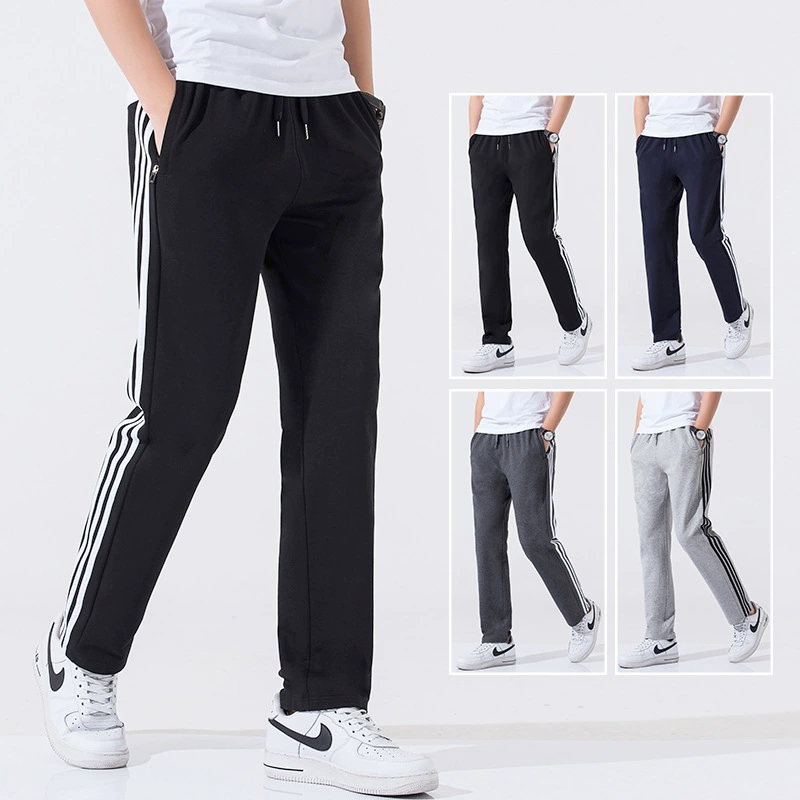 Спортивные штаны-тройки, мужские свободные трикотажные брюки в прямую полоску, студенческие повседневные спортивные штаны, облегающие однотонные, универсальные для бега