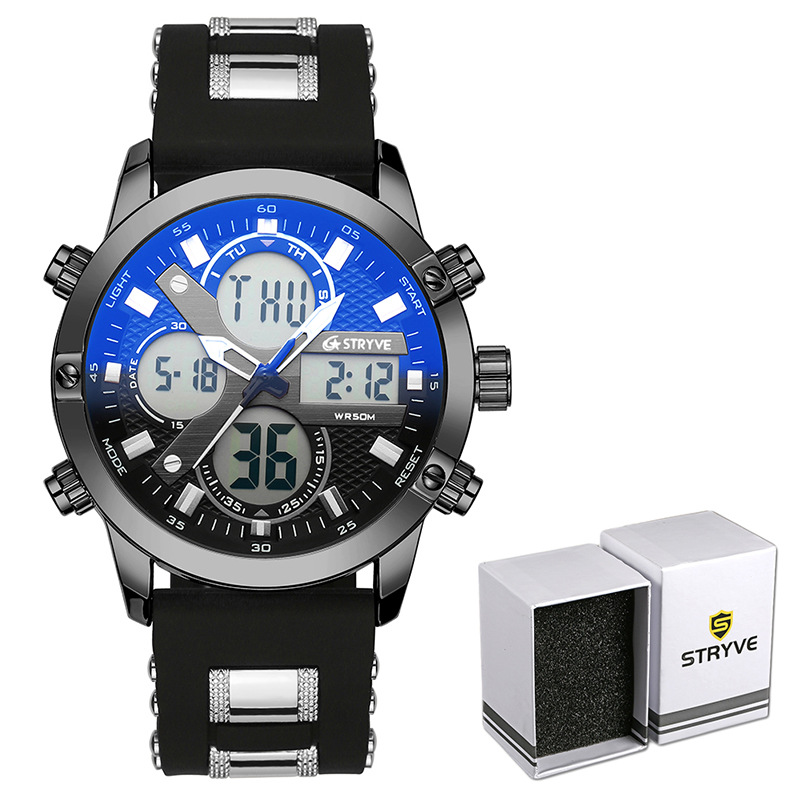 Stryve nuevo multi-funcional deportes impermeable reloj electrónico calendario cuarzo luminoso reloj de los hombres s8021