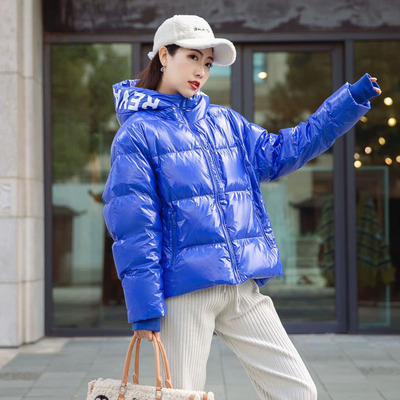2020新款免洗面料時尚女保暖加厚連帽短款面包服白鴨絨羽絨服寬松