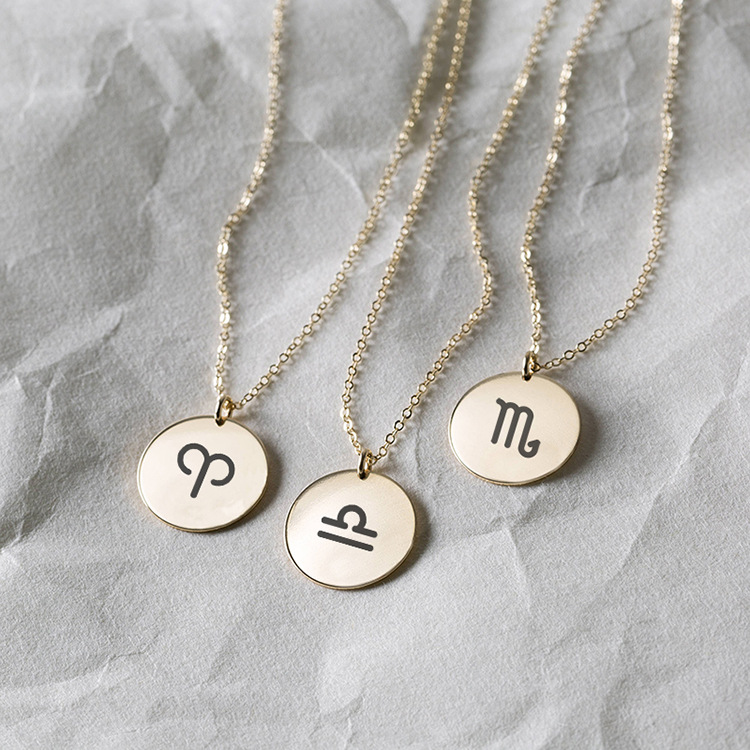 New Stainless Steel Simple Round Hammer Pendant 316l Lettering Constellation Necklace For Women display picture 1