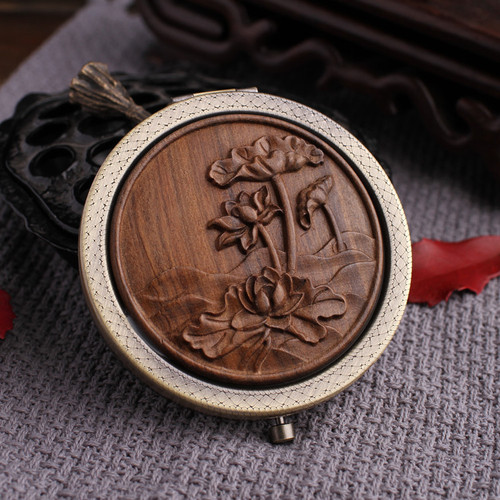 Sandalwood mirror green sandalwood portable wooden mirror mahogany square mirror antique folding rosewood mirror ZDJ