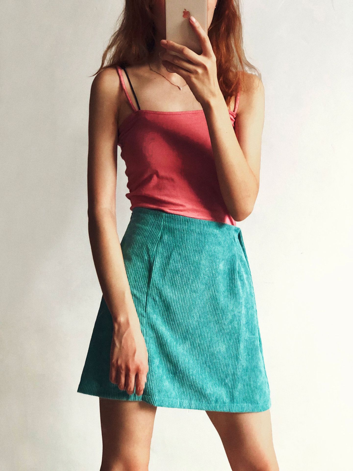 High Waist Corduroy Pure Color Split A Line Skirt in Skirts