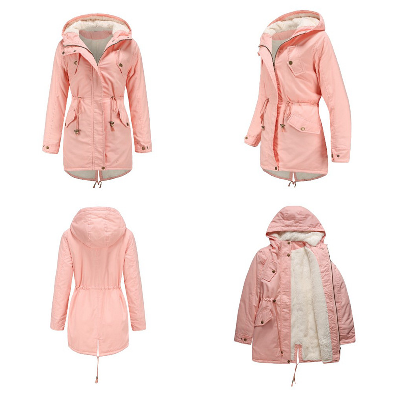 wholesale women s clothing Nihaostyles cotton-padded solid color hooded drawstring waist thickened jacket NSNXH67394