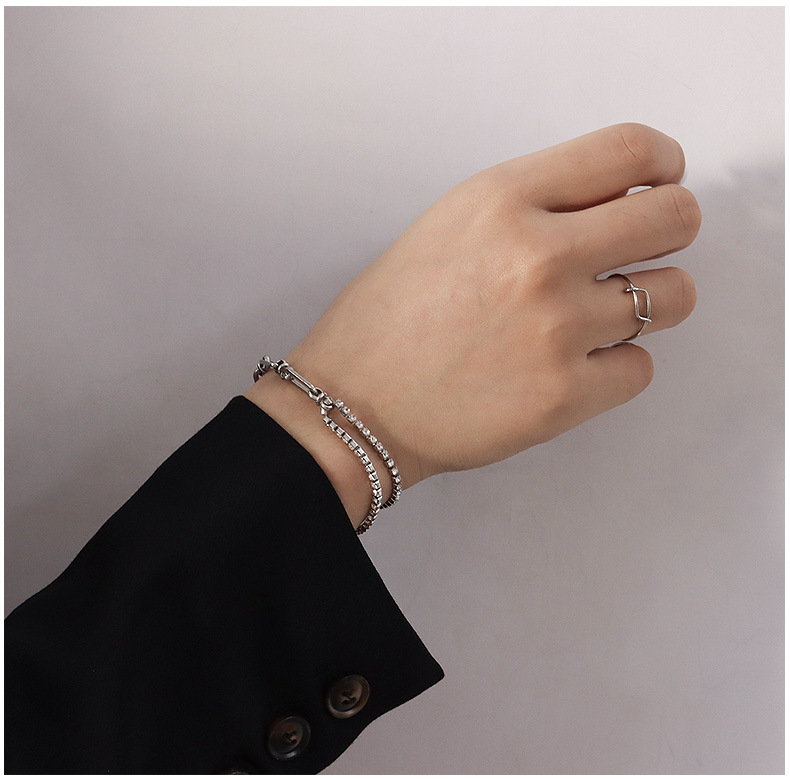 Style Minimaliste Croix Chaîne Fleur Perle Argent Plein Diamant Titane Acier Bracelet Collier Ensemble Pour Les Femmes display picture 10